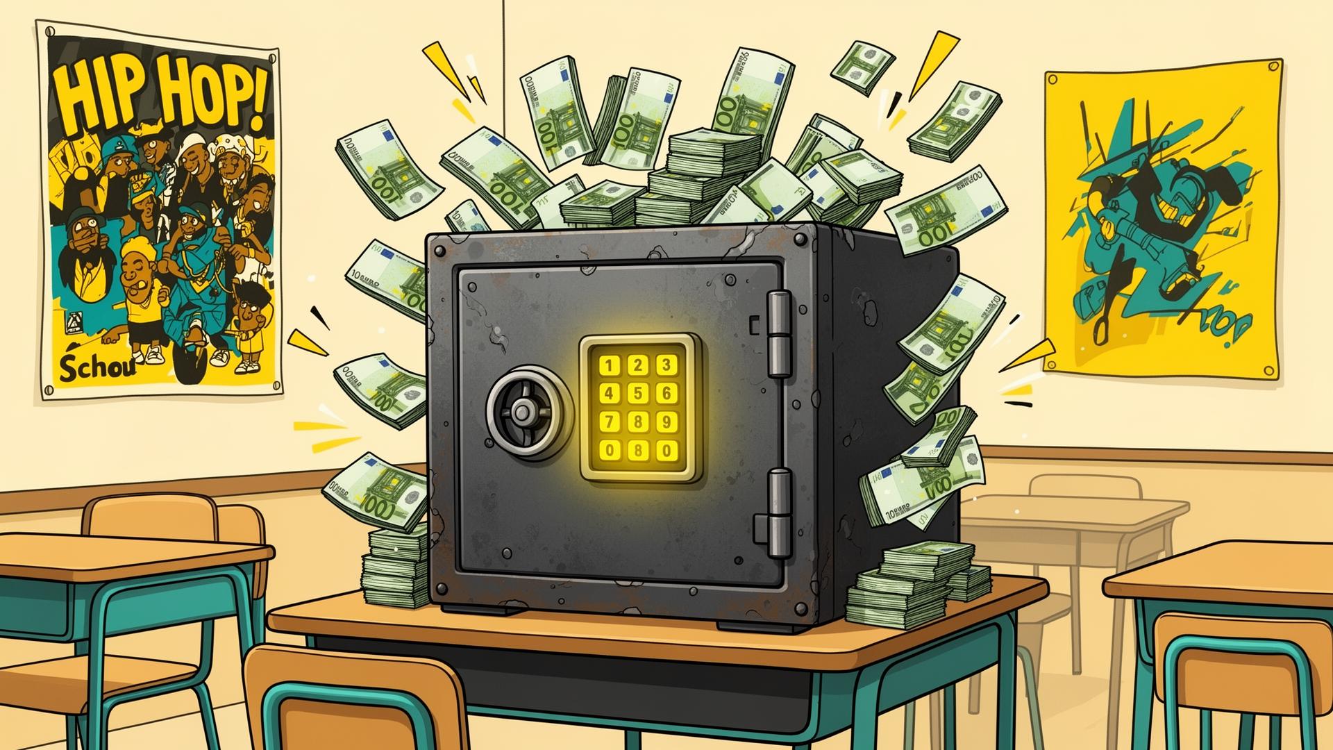 Seifs ar eiro banknotēm klasē